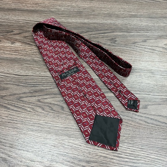 Jos A Bank Maroon w/ Grey, Gold & Blue Check Silk Tie - Picture 2 of 4